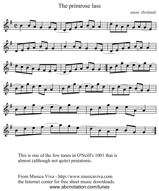The primrose lass - staff notation