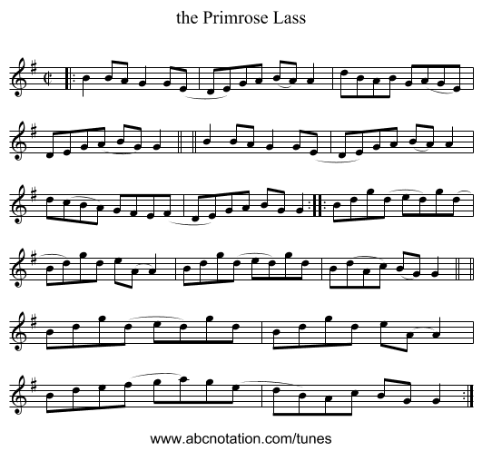 the Primrose Lass - staff notation