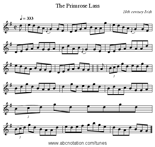 The Primrose Lass - staff notation
