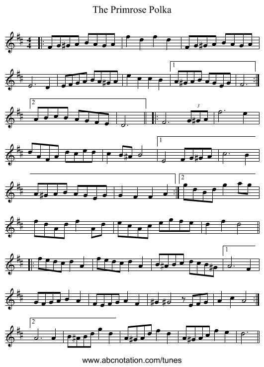 The Primrose Polka - staff notation