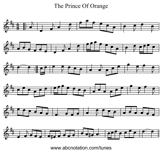 The Prince Of Orange - staff notation