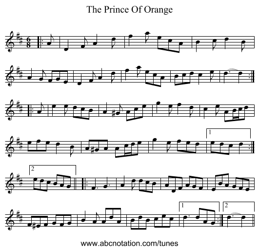 The Prince Of Orange - staff notation