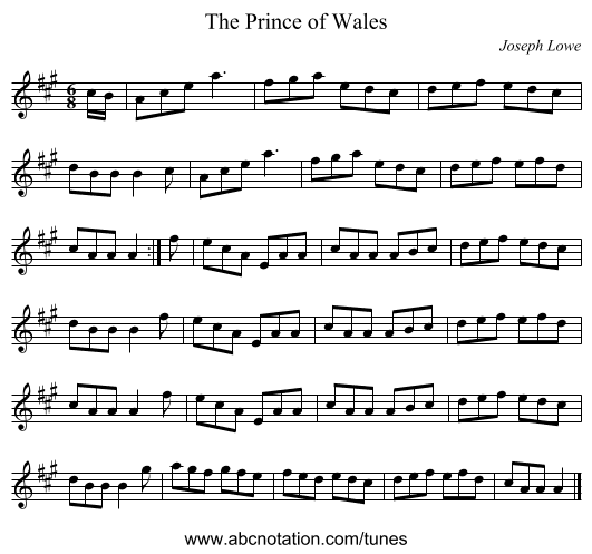 The Prince of Wales - staff notation