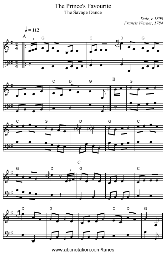 The Prince's Favourite - staff notation