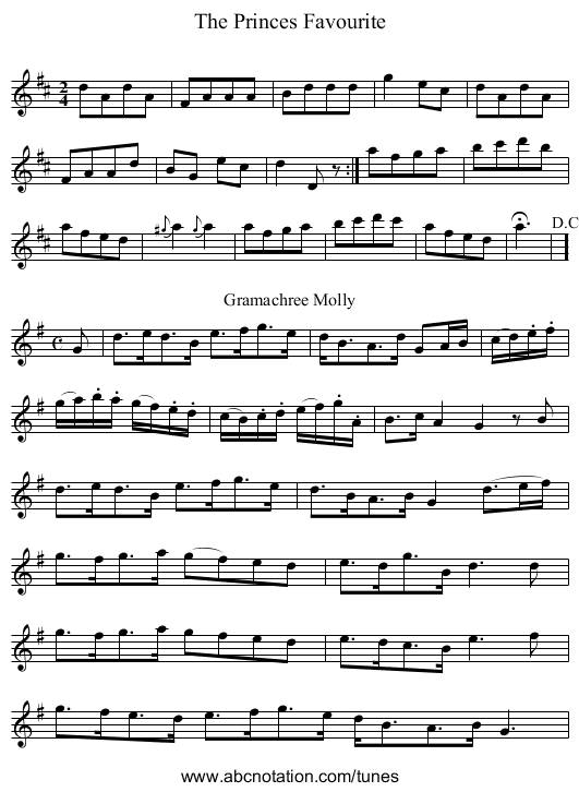 The Princes Favourite - staff notation