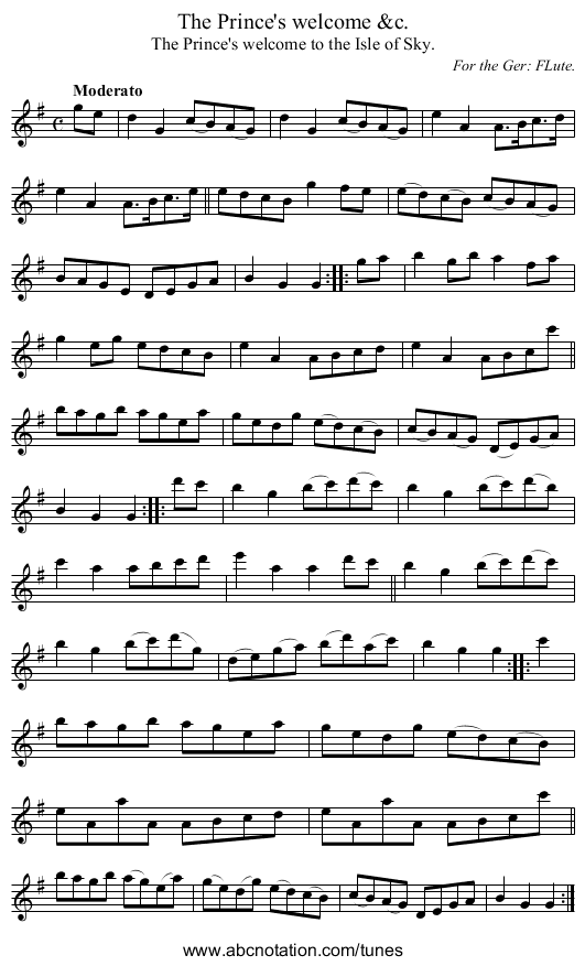 The Prince's welcome &c. - staff notation