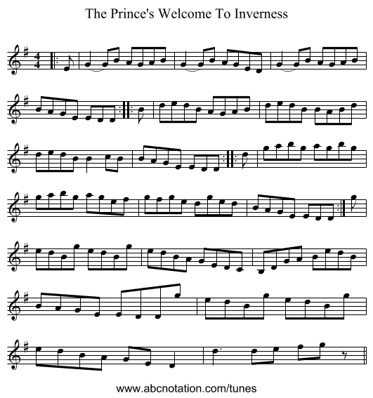 The Prince's Welcome To Inverness - staff notation