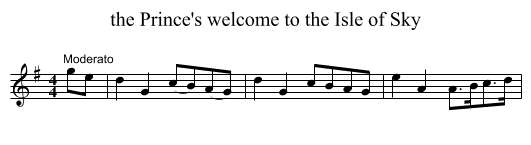 the Prince's welcome to the Isle of Sky - staff notation