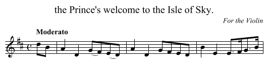 the Prince's welcome to the Isle of Sky. - staff notation