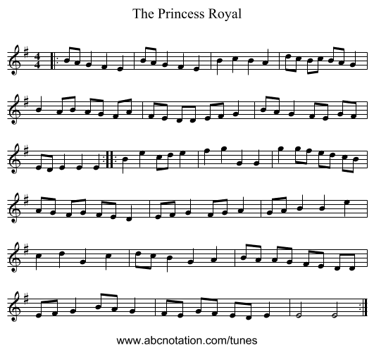 The Princess Royal - staff notation