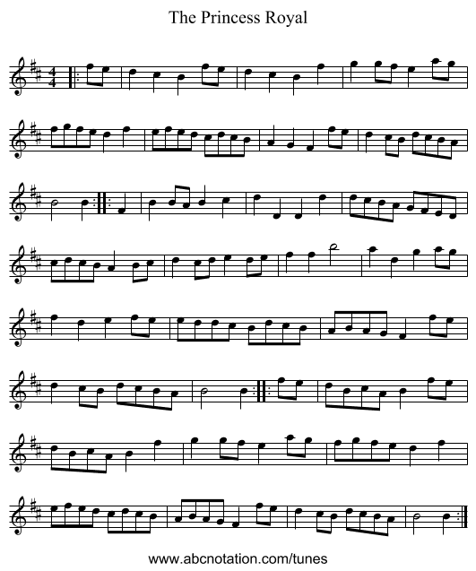 The Princess Royal - staff notation