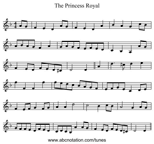 The Princess Royal - staff notation