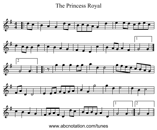 The Princess Royal - staff notation