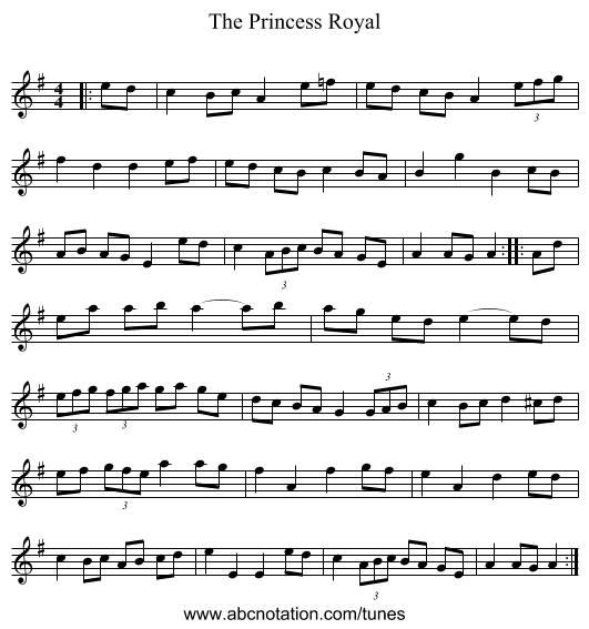 The Princess Royal - staff notation