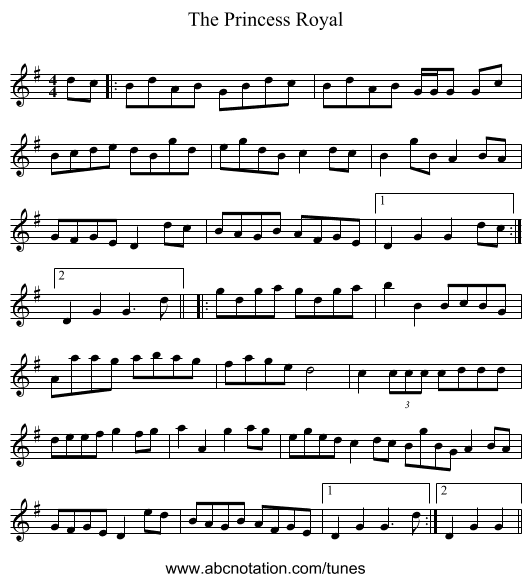 The Princess Royal - staff notation