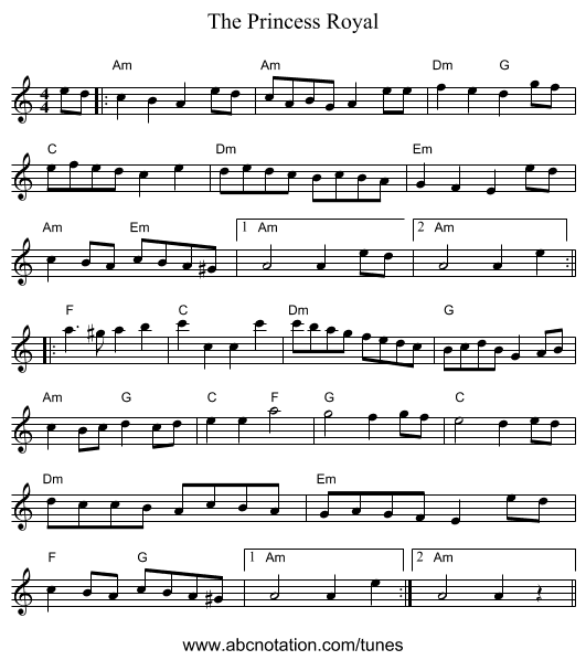 The Princess Royal - staff notation