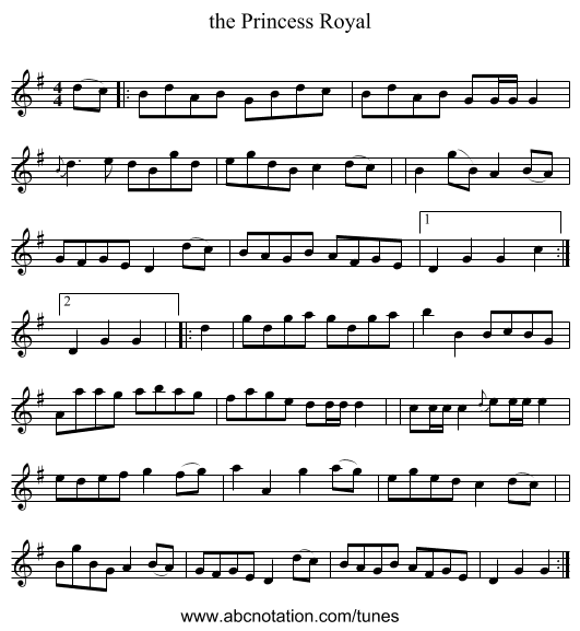 the Princess Royal - staff notation