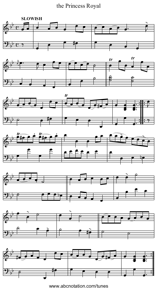 the Princess Royal - staff notation