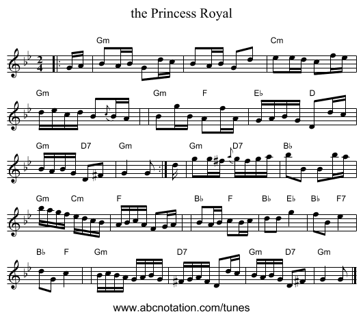 the Princess Royal - staff notation