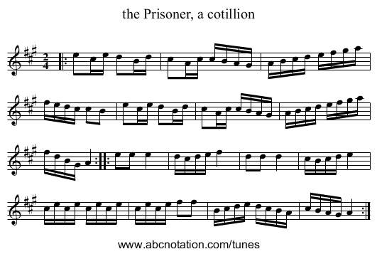 the Prisoner, a cotillion - staff notation