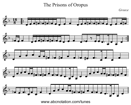The Prisons of Oropus - staff notation
