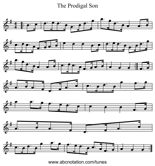 The Prodigal Son - staff notation