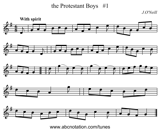 the Protestant Boys   #1 - staff notation