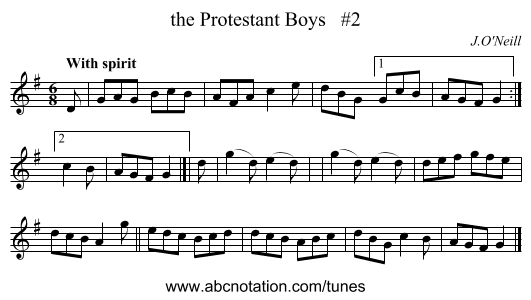 the Protestant Boys   #2 - staff notation