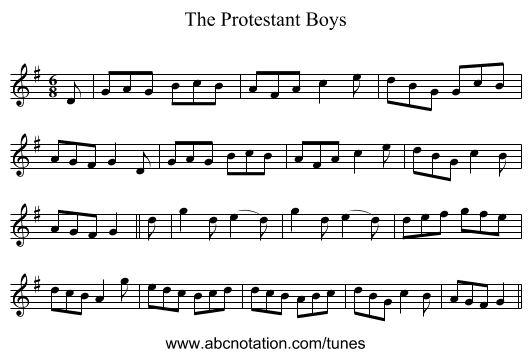 The Protestant Boys - staff notation
