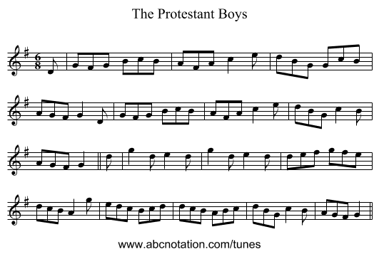 The Protestant Boys - staff notation