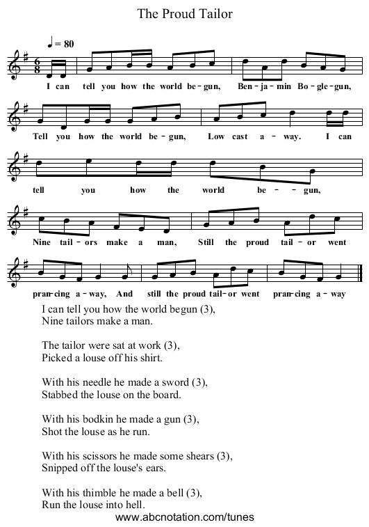 The Proud Tailor - staff notation
