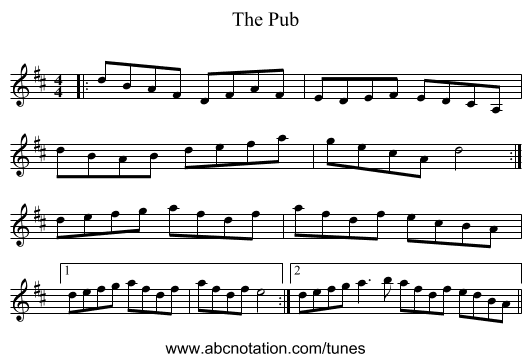 The Pub - staff notation