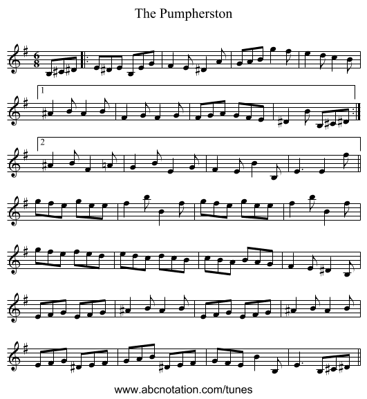 The Pumpherston - staff notation
