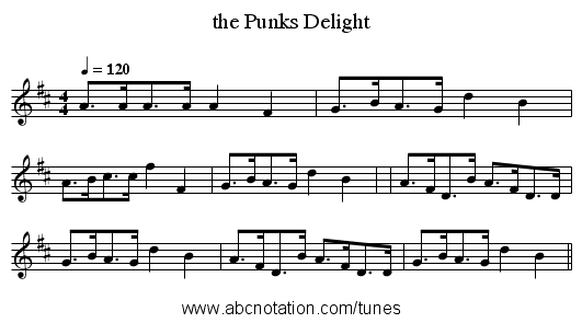 the Punks Delight - staff notation