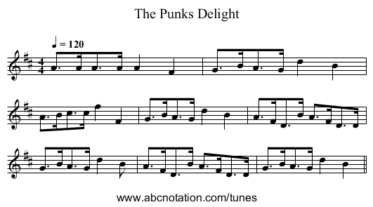 The Punks Delight - staff notation
