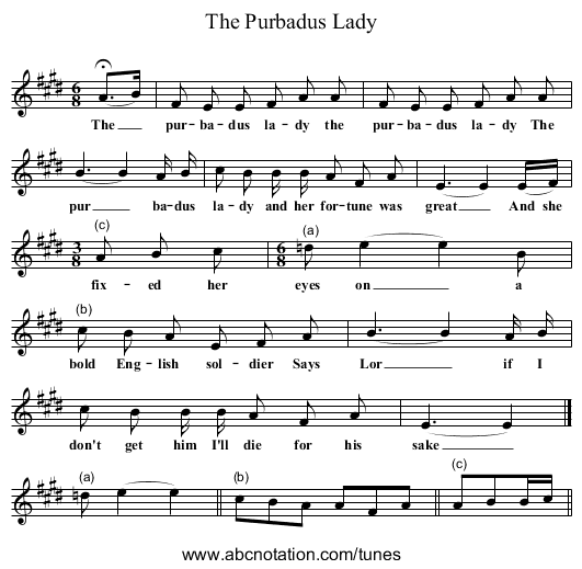 The Purbadus Lady - staff notation