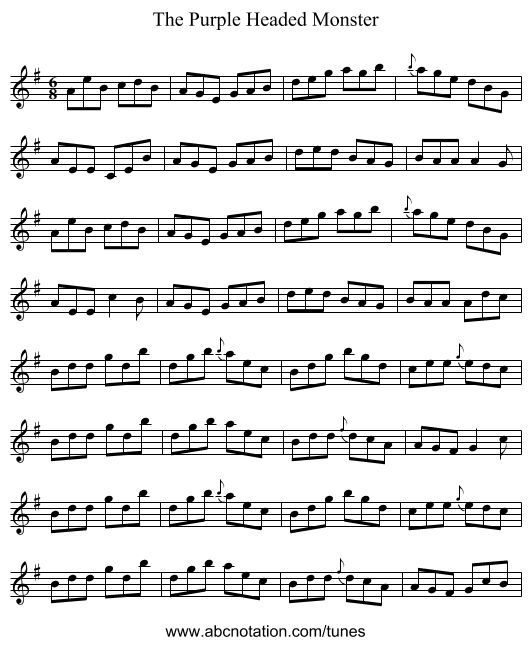 The Purple Headed Monster - staff notation