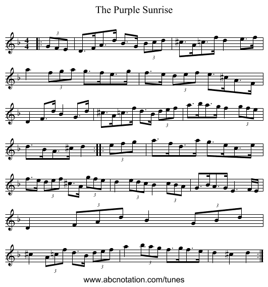 The Purple Sunrise - staff notation