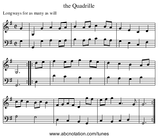 the Quadrille - staff notation