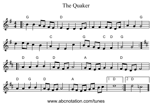 The Quaker - staff notation