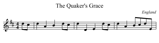 The Quaker's Grace - staff notation