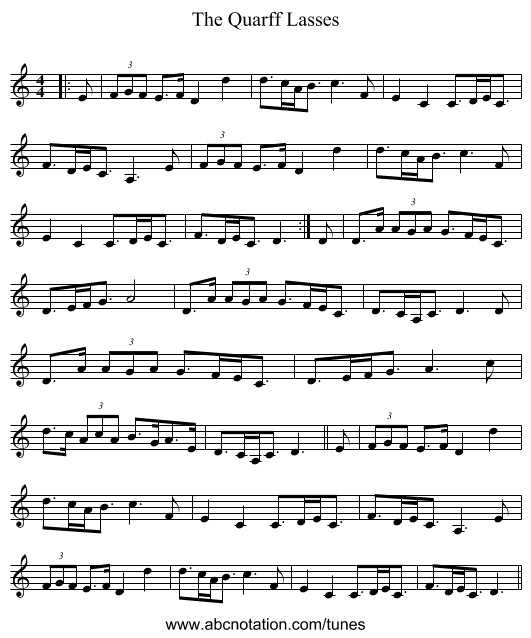 The Quarff Lasses - staff notation
