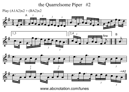 the Quarrelsome Piper #2 - staff notation