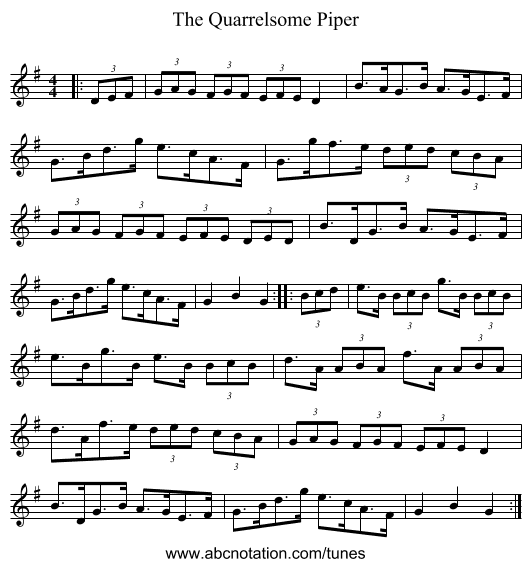 The Quarrelsome Piper - staff notation