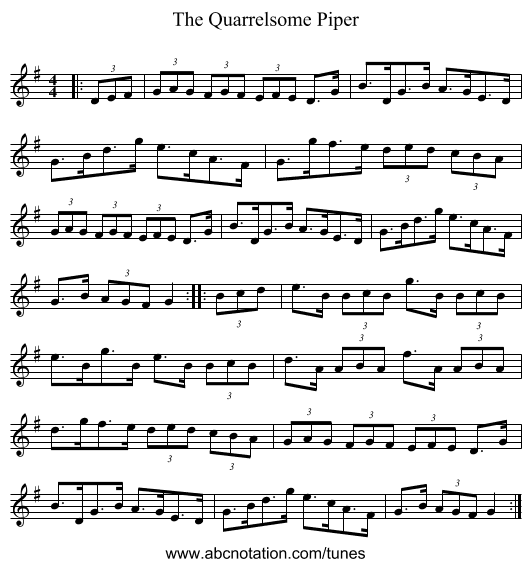 The Quarrelsome Piper - staff notation