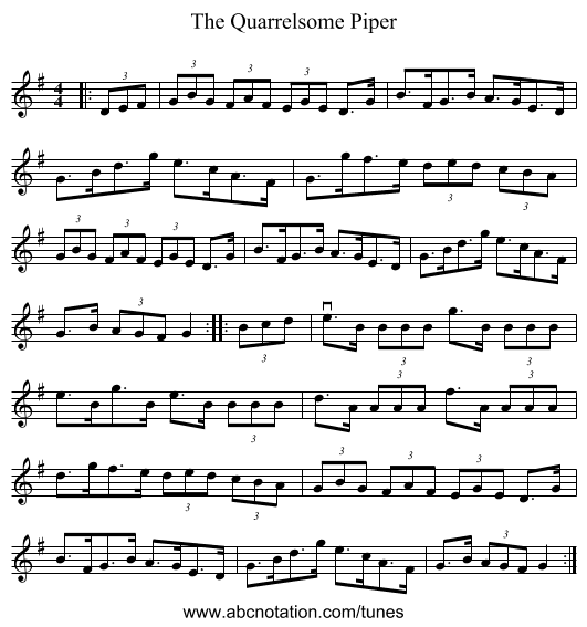 The Quarrelsome Piper - staff notation