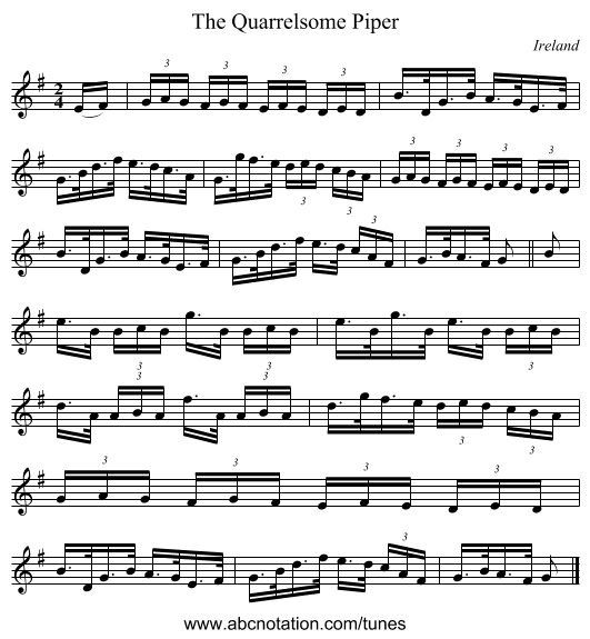 The Quarrelsome Piper - staff notation