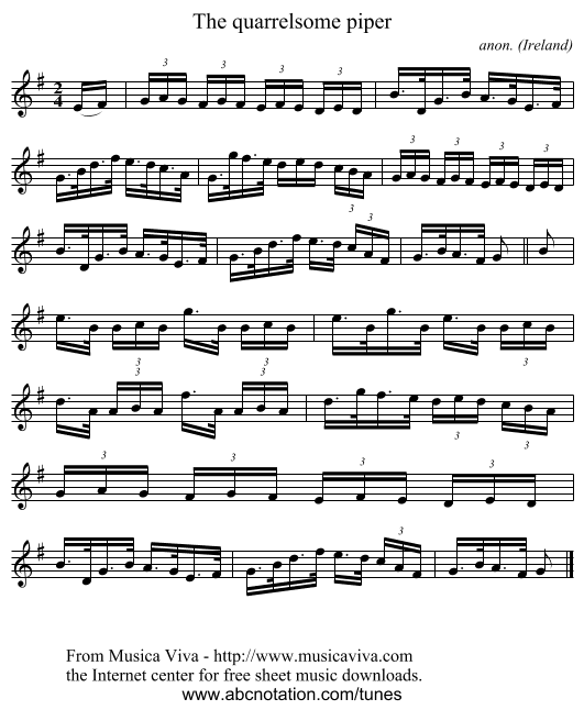 The quarrelsome piper - staff notation