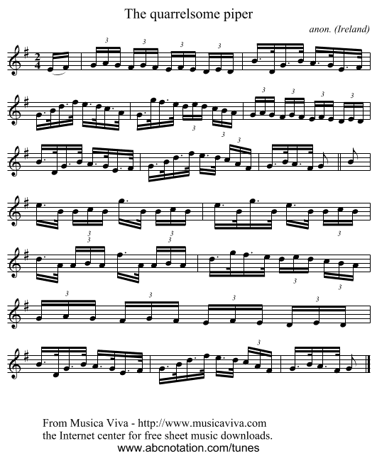 The quarrelsome piper - staff notation