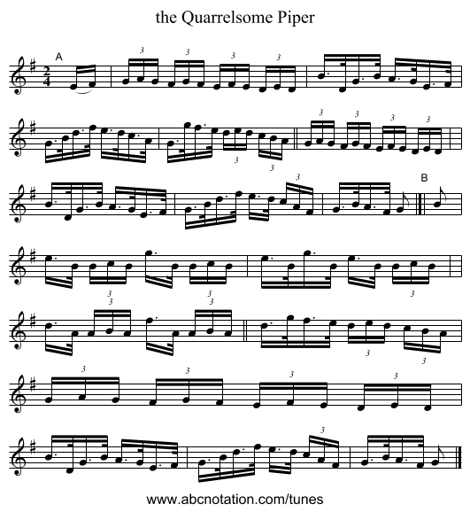 the Quarrelsome Piper - staff notation